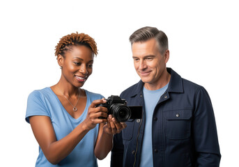 Photographer Couple Reviewing Images on Camera Screen