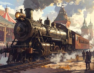 Naklejka premium Vintage Steam Train at a Historic Railway Station