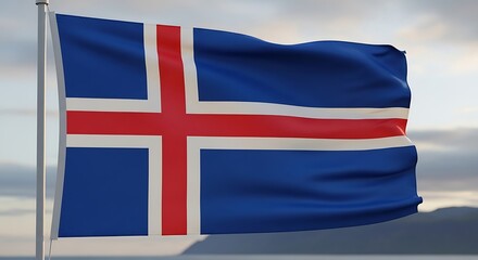 Fototapeta premium Icelandic Flag Waving in the Wind.