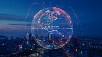 Dynamic global network connecting cities with stunning technology innovation and digital transformation