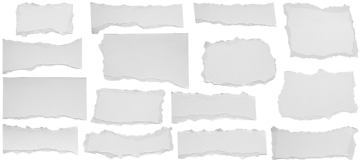 White ripped paper torn edges strips set isolated on white background