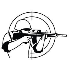 Flat Vector of Soldier Firing Rifle Silhouette