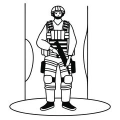 Flat Vector of Soldier in Tactical Gear Standing