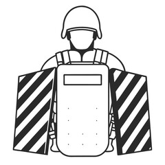 Flat Vector of Soldier Shielded Behind Barrier