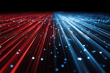 Fototapeta premium Red and blue light streaks across a dark field