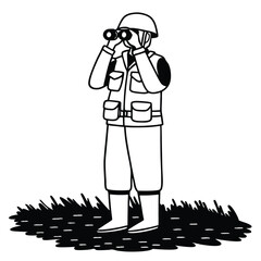 Flat Vector of Soldier with Binoculars Standing