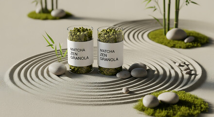 zen stones with green leaves