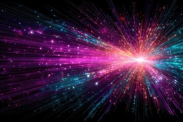 Radiant burst of vibrant colors radiating outward from a central point on a black background