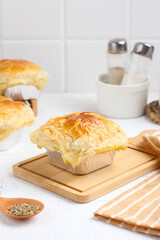 zuppa soup pastry on a white table. fresh from the oven.