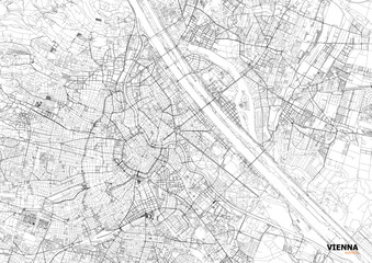 Zoomed vector city map of Vienna district with detailed street and highway layout. Useful for navigation, transport, and urban planning