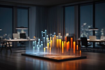 Modern office interior with holographic chart