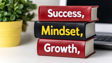 Success Mindset Growth Inspirational Books on Desk for Personal Development and Motivation