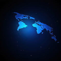 Fototapeta premium Blue global communication network map on a black background, representing a technological world