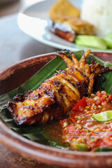 grilled seafood. grilled fish. grilled squid.