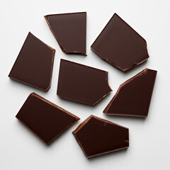 Fototapeta premium Sweet pieces of a broken dark chocolate bar are isolated against a white background