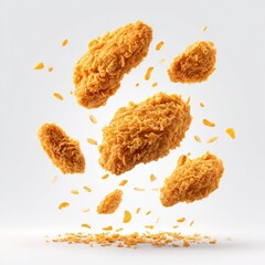 Crispy fried chicken pieces in mid-air (10)