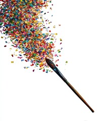 Colorful confetti erupting from a paintbrush