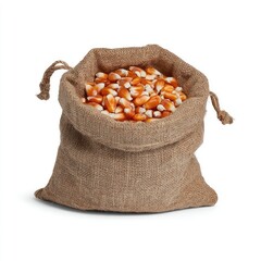 Popcorn kernels in a burlap sack