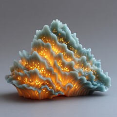 Abstract, light-filled, sculpted form, light teal,  organic design