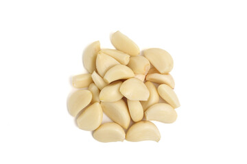 Peeled garlic isolated on white background.