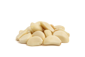 Peeled garlic isolated on white background.