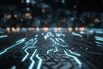 Futuristic cityscape circuit board