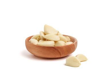 Peeled garlic isolated on white background.