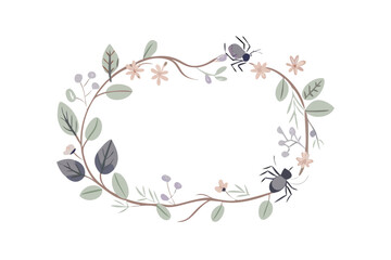 Halloween floral frame with spiders