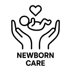 Obraz premium Vector illustration of hands holding a newborn baby with a heart above, representing care and love