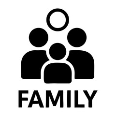 Vector illustration of a family group with parent figures and a child, plus a circle above