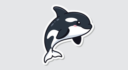 Fototapeta premium Adorable cartoon killer whale illustration in a dynamic jumping pose, perfect for cute marine life designs and ocean-themed projects