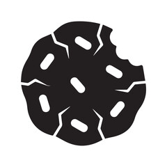 Bitten cookie icon. Chocolate chip biscuit glyph, simple dessert silhouette. Black vector graphic for snack or bakery logo.
