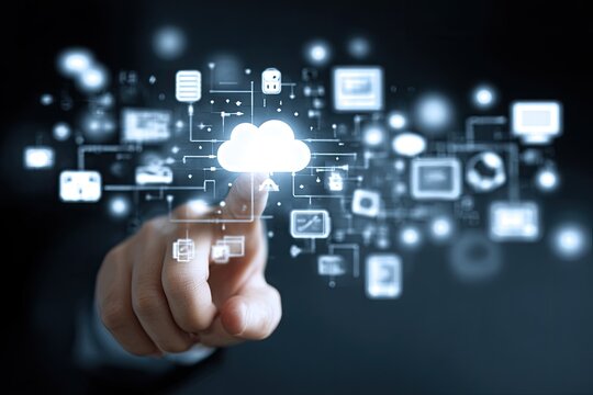 Hand interacting with a cloud computing network