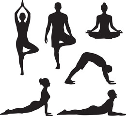 Yoga Poses Silhouettes Tree Pose Meditation Downward Dog Cobra Pose Keywords: yoga, silhouette