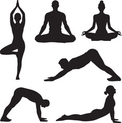 Yoga Poses Silhouettes Tree Pose Meditation Downward Dog Cobra Pose Keywords: yoga, silhouette