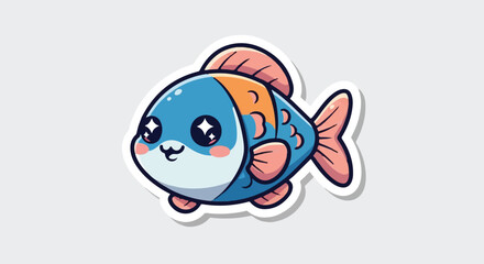 Obraz premium Adorable Cartoon Fish Illustration Kawaii Blue Fish Sticker Design