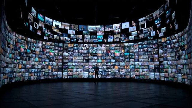 Multiple Screens Displaying Various Groups During Virtual Meetings Generative AI