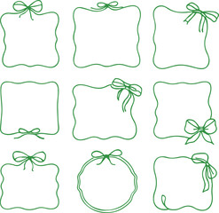 Hand Drawn Vintage Frames with Wavy Lines, Bows and Ribbons Whimsical Doodle Borders for Wedding Invitations and Greeting Cards Minimalist Ink Coquette Vector with on white background