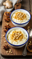 rice pudding with cinnamon and raisins