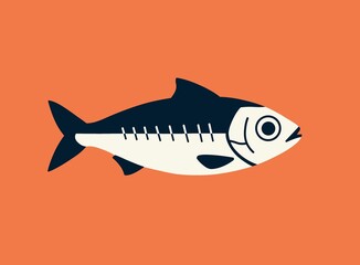 Mackerel Fish Illustration on Orange Background