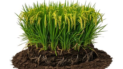 Rice plant with roots isolated on white background
