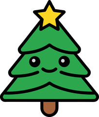 Cute Kawaii Christmas Tree Vector Illustration for Holidays
