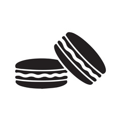 French macarons icon. Two sweet sandwich cookies silhouette, dessert pastry glyph vector for bakery or cafe menu.
