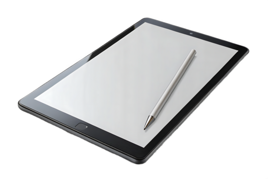 Tablet and Stylus 3d rendered, isolated on a transparent background, cutout png