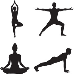 Yoga Poses Silhouettes Collection With Four Different Poses vector