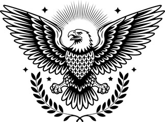 Majestic Eagle with Laurel Wreath &ndash; Heraldic Black and White Design