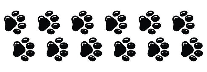 Fototapeta premium Animal paw print icons with dog cat bear tracks in black silhouette vector art