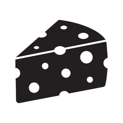 Swiss cheese wedge icon. Black food silhouette with holes. Dairy product vector illustration.
