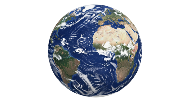 Ultra Detailed Globe of the Earth with Sharp Continent Outlines, Transparent Background