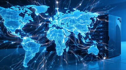 Global network connection with servers processing data worldwide, showing modern technology and international communication for business and IT solutions - Powered by Adobe